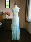 Vintage 1960s A line Spaghetti Straps Light Blue Chiffon Prom Dresses Inspiration Long Party Evening Dress 18th Birthday Outfits HZ0311