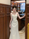 Modest Sheath Spaghetti Straps Satin Ruffles Prom Dresses High School Teens Graduation Dance Dress 20th Birthday Outfits HZ0311