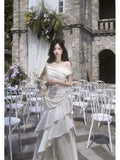 Simple A Line Off The Shoulder White Satin Floor Length Prom Dresses Aesthetic Graduation Birthday Outfits HZ0311