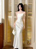 Simple Sheath Square Neck White Satin With Pleated Prom Dresses Graduation 18th Birthday Holiday Outfits HZ0311