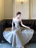 Modest Mermaid Spaghetti Straps Silver Ruffles Long Prom Dresses High School Teens Graduation Dance Dress 20th Birthday Outfits HZ0311