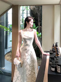 Simple A Line Square Neck White Satin Ankle Length Prom Dresses 17th Nigh Party Birthday Outfits HZ0311
