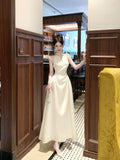Sexy A Line Jewel Neck White Satin Ankle Length Prom Dresses Wedding Guest Dress 22th Birthday Outfits HZ0311