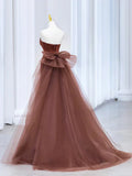 Brown Mermaid Satin Tulle Long Prom Dress, Brown Long Evening Dress HZ0427