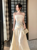 Elegant A line Spaghetti Straps Ivory With Pleated Sleeveless Long Prom Dresses 16th Nigh Party Birthday Outfits HZ0311