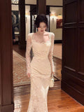 Sexy Mermaid Square Neck Lace White Long Sleeves Ankle Length Prom Dresses Wedding Guest Dress 22th Birthday Outfits HZ0311