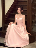 Elegant A Line Spaghetti Straps Pink Satin Ankle Length Prom Dresses 17th Nigh Party Birthday Outfits HZ0311