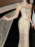 Luxurious Mermaid Evening Dress Strapless Gold Sequins Prom Dress Long Party Dress 19th Birthday Outfits HZ0311