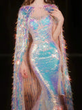Sparkly Mermaid Sweetheart Sequins With Cape Prom Dresses Inspiration Long Party Night Gowns 20th Birthday Outfits HZ0311