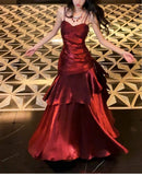 Modest Mermaid Spaghetti Straps Burgundy Wine Red Long Prom Dresses High School Teens Graduation Dance Dress 20th Birthday Outfits HZ0311
