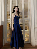 Elegant A Line Spaghetti Strap Royal Blue Ankle Length Pleated Prom Dress Aesthetic Graduation Birthday Outfits HZ0311