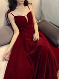 Modest A Line Spaghetti Straps Burgundy Long Prom Dresses Wedding Guest Dress 20th Birthday Outfits HZ0311