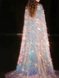 Sparkly Mermaid Sweetheart Sequins With Cape Prom Dresses Inspiration Long Party Night Gowns 20th Birthday Outfits HZ0311