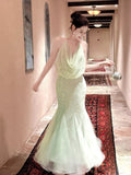 Sexy Mermaid Halter Mint Green Sequins Ankle Length Prom Dresses Wedding Guest Dress 20th Birthday Outfits HZ0311