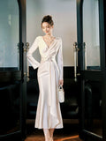 Sexy Mermaid V Neck Long Sleeves Ankle Length Prom Dresses Wedding Guest Dress 22th Birthday Outfits HZ0311