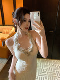 Modest Mermaid Halter Ivory Lace Prom Dresses Wedding Guest Gown 18th Nigh Party Birthday Outfits HZ0311