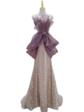 Modest Mermaid Champagne Strapless With Pleated Prom Dresses Inspiration Long Party Night Evening Dress 19th Birthday Outfits HZ0311