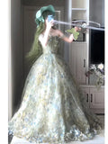 Princess Ball Gown Strapless Floral Forest Green Tulle Bodice Prom Dresses Inspiration Long Party Night Gowns 20th Birthday Outfits HZ0311