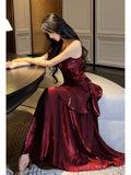 Modest Mermaid Spaghetti Straps Burgundy Wine Red Long Prom Dresses High School Teens Graduation Dance Dress 20th Birthday Outfits HZ0311