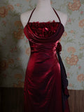 Vintage 90s A Line Halter Floral Neck Long Prom Dresses Inspiration Party Retro Evening Dress 21st Birthday Outfits HZ0311