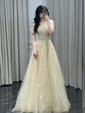 Classy A line Off The Shoulder With Cap Sleeves Sequins Long Formal Prom Dresses Dance Night Outfits Party Gowns HZ0311