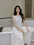 Chic A Line Bateau Neck White Lace Mid Length Prom Dresses Aesthetic Graduation Birthday Outfits HZ0311