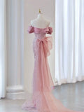 Sparkly Mermaid Evening Dress Off The Shoulder Pink Sequins Prom Dress Long Party Dress 19th Birthday Outfits HZ0311