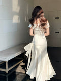 Elegant Mermaid Off The Shoulder White Long Prom Dresses 16th Nigh Party Birthday Outfits HZ0311