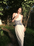 Modest A Line Halter Chiffon Slit Prom Dresses Wedding Guest Dress 20th Birthday Outfits HZ0311