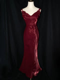 Vintage 1950s Mermaid V Neck Burgundy Prom Dresses Inspiration Long Party Evening Dress 18th Birthday Outfits HZ0311