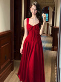 Simple A Line Square Neck Red Chiffon Mid Length Prom Dress Aesthetic Graduation Evening Outfits HZ0311