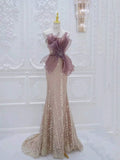 Modest Mermaid Champagne Strapless With Pleated Prom Dresses Inspiration Long Party Night Evening Dress 19th Birthday Outfits HZ0311