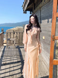 Simple Spaghetti Straps Coral Pink Mermaid Prom Dresses Long Birthday Outfits HZ0311