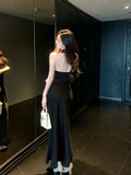 Modest Mermaid Halter Black Long Prom Dresses Wedding Guest Dress 20th Birthday Outfits HZ0311