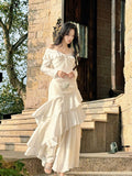 Classy Mermaid Off The Shoulder White With Long Sleeve Floor Length Pleated Prom Dress Graduation 20th Birthday Outfits HZ0311
