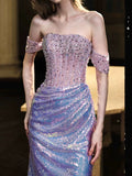 Elegant Mermaid Off The Shoulder Lilac Sequins Prom Dresses Inspiration Long Party Evening Dress 19th Birthday Outfits HZ0311