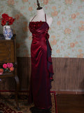Vintage 90s A Line Halter Floral Neck Long Prom Dresses Inspiration Party Retro Evening Dress 21st Birthday Outfits HZ0311