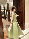 Elegant A line Square Neck Green Satin Ankle Length Prom Dresses 17th Nigh Party Birthday Outfits HZ0311