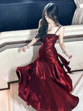 Modest Mermaid Spaghetti Straps Burgundy Wine Red Long Prom Dresses High School Teens Graduation Dance Dress 20th Birthday Outfits HZ0311