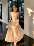 Modest A line Spaghetti Straps Pink Ankle Length Lace Prom Dresses Wedding Guest Dress 20th Party Birthday Outfits HZ0311