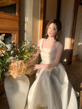 Modest A Line Square Neck Satin Prom Dresses Wedding Guest Dress 20th Birthday Outfits HZ0311