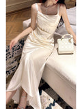 Simple Sheath Square Neck White Satin With Pleated Prom Dresses Graduation 18th Birthday Holiday Outfits HZ0311