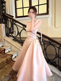 Simple A Line Scoop Neck Pink Satin Ankle Length Prom Dresses 17th Nigh Party Birthday Outfits HZ0311