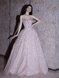 Princess Ball Gown Strapless Pink With Beads Prom Dresses Inspiration Long Party Night Gowns 18th Birthday Outfits HZ0311