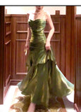 Modest Mermaid Spaghetti Straps Green Long Prom Dresses High School Teens Graduation Dance Dress 20th Birthday Outfits HZ0311