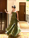 Modest Mermaid Spaghetti Straps Green Long Prom Dresses High School Teens Graduation Dance Dress 20th Birthday Outfits HZ0311