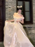 Princess Ball Gown Off The Shoulder Champagne Prom Dresses Inspiration Long Party Night Gowns 18th Birthday Outfits HZ0311