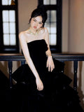 Princess Ball Gown Strapless Black Velvet With Gloves Prom Dresses Inspiration Long Party Night Gowns 18th Birthday Outfits HZ0311