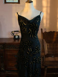 Vintage 1960s Mermaid Spaghetti Straps Black Chiffon Prom Dresses Inspiration Long Party Evening Dress 18th Birthday Outfits HZ0311