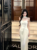 Modest A Line Spaghetti Straps Ivory Satin Long With Scarf Prom Dresses Wedding Guest Dress 16th Birthday Outfits HZ0311